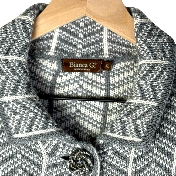 Bianca G. Knit Cape Jacket Gray White Herringbone Wool  W Size XL Made in Italy - Picture 8 of 8